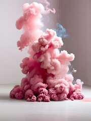 White background white floor with pink smoke