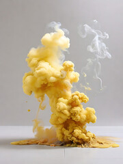 White background white floor with yellow smoke