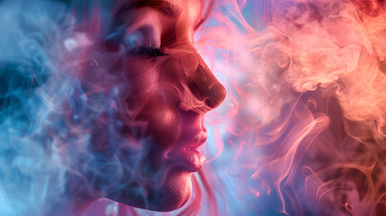 a abstract image of a face of a person dissolving in smoke - obrazy, fototapety, plakaty