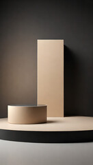 Brown natural podium product display platform 3d background abstract shadow light concept on cosmetic scene presentation stage mockup or empty beige stone pedestal beauty advertising stand backdrop.