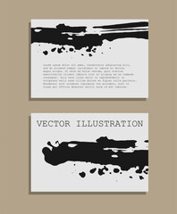 Black ink brush stroke on white background. Japanese style. Vector illustration of grunge wave stains. Vector brushes illustration.