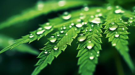 Morning dew is attracted by fresh green leaves