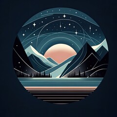Serene Mountain Nightscape in Minimalist Hues