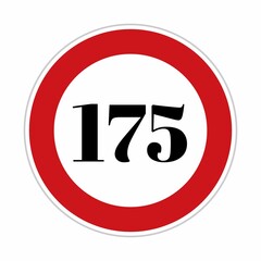175 kmph or mph speed limit sign icon. Road side speed indicator safety element. one hundred and seventy five speed sign flat isolated on white background 