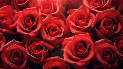Group of red roses close up. Generative AI.