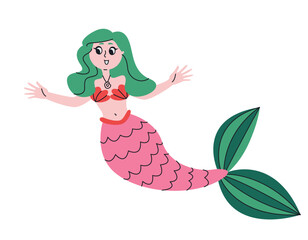 Mermaid in doodle style. Beautiful fairytale character.