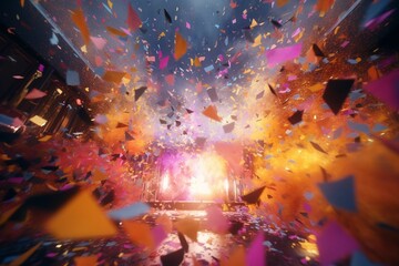Dynamic confetti explosion with a blend of warm. Generative ai