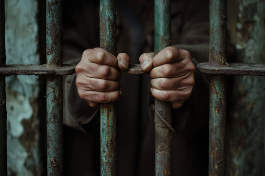 hands of a prisoner grabbing the bars of his cell