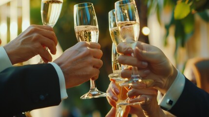 Celebration and Success A group of professionals toasting with champagne glasses, conveying success and achievement