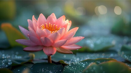 a sea of green foliage, a vibrant pink Lotus flower emerges, its petals unfurling in a graceful dance against the verdant backdrop