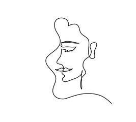 Continuous line drawing of a beautiful woman face with long hair in editable lineart vector.