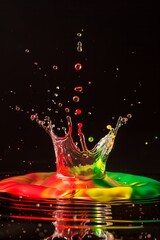 Colourful water splash, black background