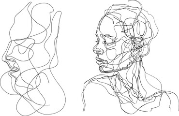 One line face. Minimalist continuous linear sketch woman face
