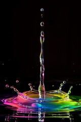 Colourful water splash, black background