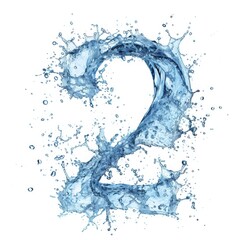 Transparent light blue wave in the shape of number two. Water splashes on white background. Blue couple on white background. Template for the podium of water sports winners. Design for Stickers.