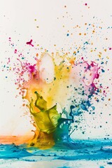 Powerful fluid and colourful holi paint explosion, white background