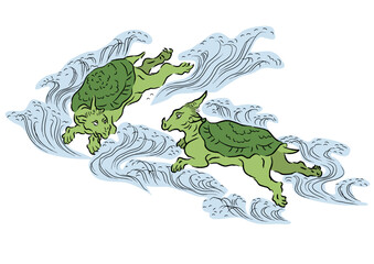 鳥獣戯画　亀　カラー※Affinity Designer作成svgファイル