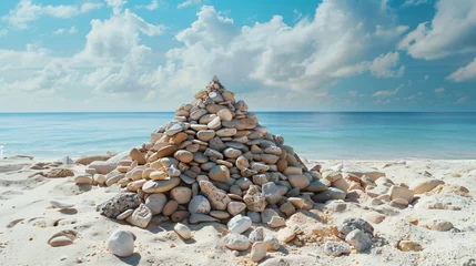 Foto op Canvas Pyramid of stones on the beach © Cybonix