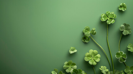 green four and clover on green background - obrazy, fototapety, plakaty