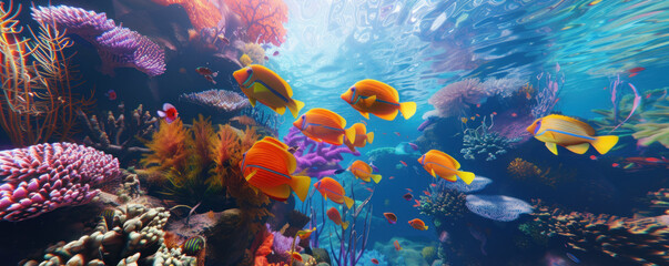 Fototapeta na wymiar Coral reef and fish in the sea underwater view of the world