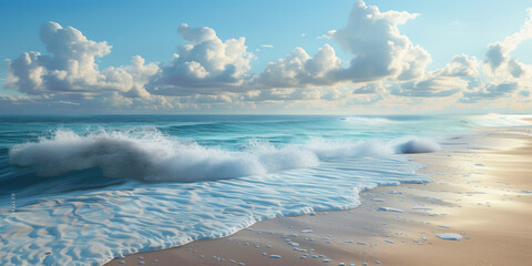 Sand sea beach and wave blue sky background