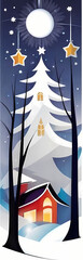 Christmas night with a white tree for bookmark design