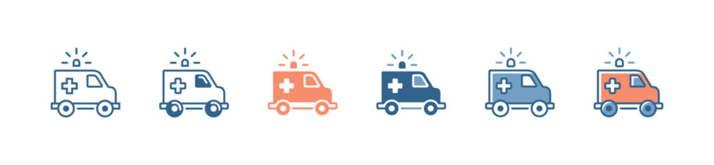 Fototapeta premium ambulance icon set hospital emergency transportation rescue car vector with siren alert medical transport service symbol illustration 