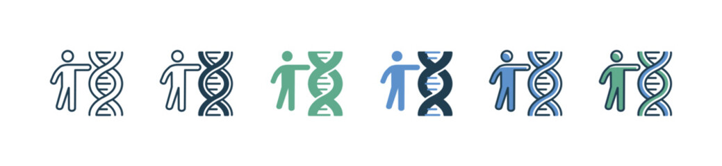human dna genetic icon set helix chromosome gene microbiology vector illustration people with biotechnology gmo symbol design - obrazy, fototapety, plakaty