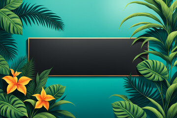 Fototapeta na wymiar Tropical web banner with green leaves and flowers