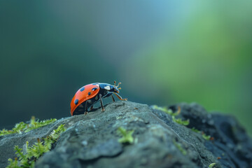 Closeup of a ladybug. A slide Background showcasing the beauty and uniqueness of life. Nature and biodiversity. Background image. Created with Generative AI technology