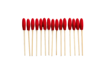 A photograph showcasing a collection of red and white toothpicks arranged neatly. on a White or Clear Surface PNG Transparent Background.