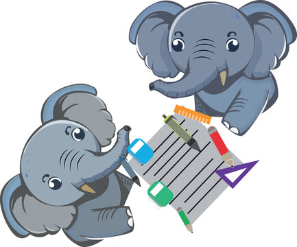 Cartoon elephant with a notebook. Our design is suitable for children's book covers.