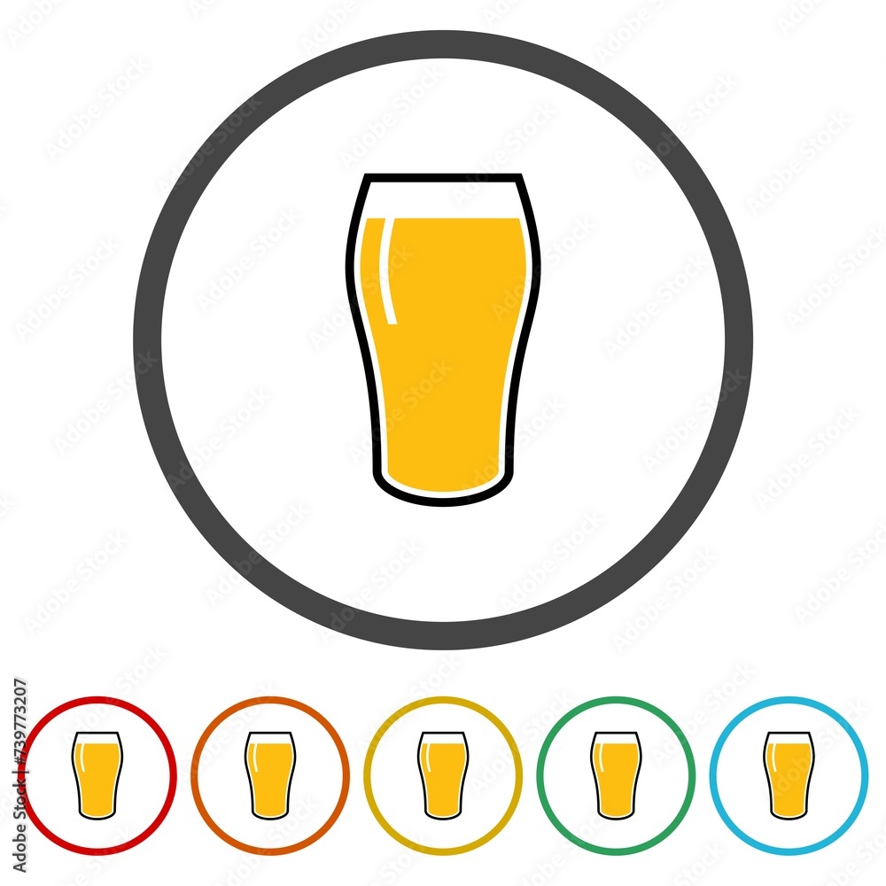 Poster Beer glass icon. Set icons in color circle buttons