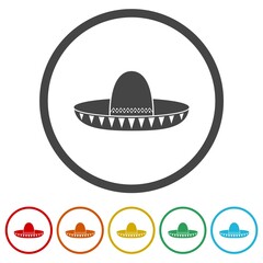 Mexican Sombrero hat icon. Set icons in color circle buttons
