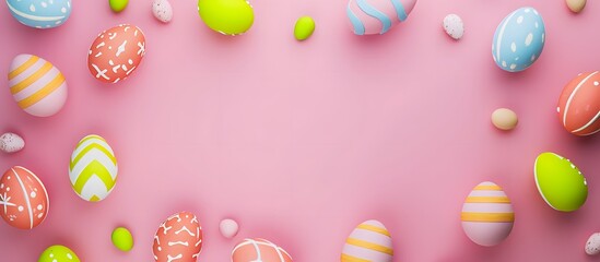 Pink Background With Easter Eggs Flowers and Toys