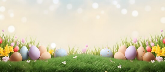 Fototapeta na wymiar Easter Scene With Eggs on Grass.