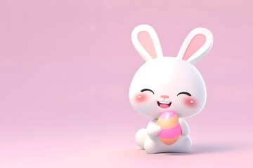 Obraz premium White Bunny Holding a Painted Easter Egg