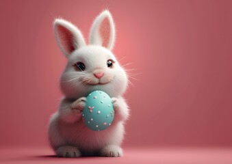 Fototapeta premium White Rabbit Holding Easter Egg Painting
