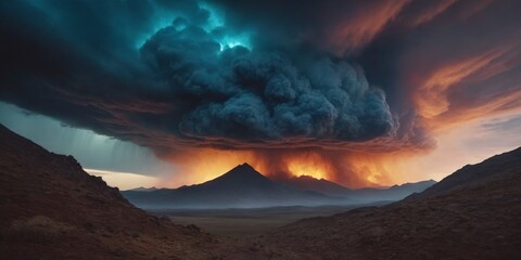 A trippy landscape, delirium, chaotic storm of liquid smoke, scenery, starry sky