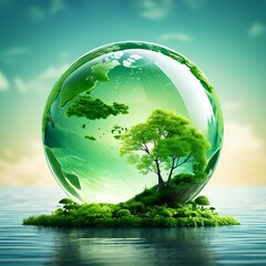 A green globe with the trees and ecology concept a nice-world earth and water day concept