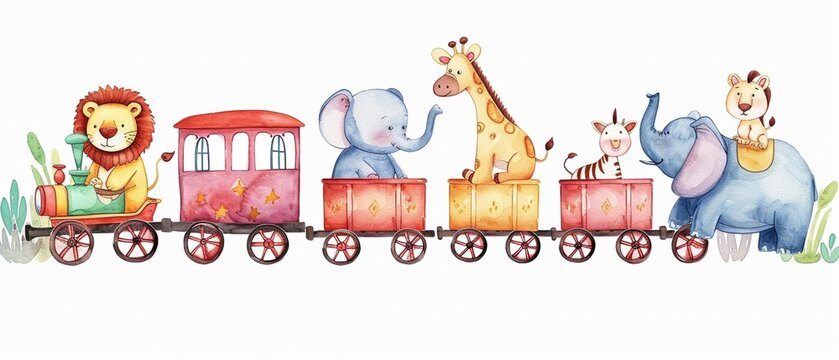 Ein Zug mit süßen Tieren, Wasserfarben Kunst 