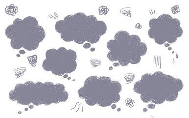 もやもやした雲の様な手描きの吹き出しのベクターイラスト、手書きイラスト