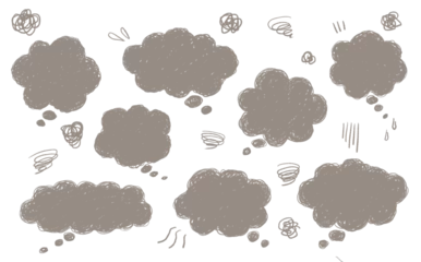 Poster Im Rahmen もやもやした雲の様な手描きの吹き出しのベクターイラスト、手書きイラスト © fukufuku