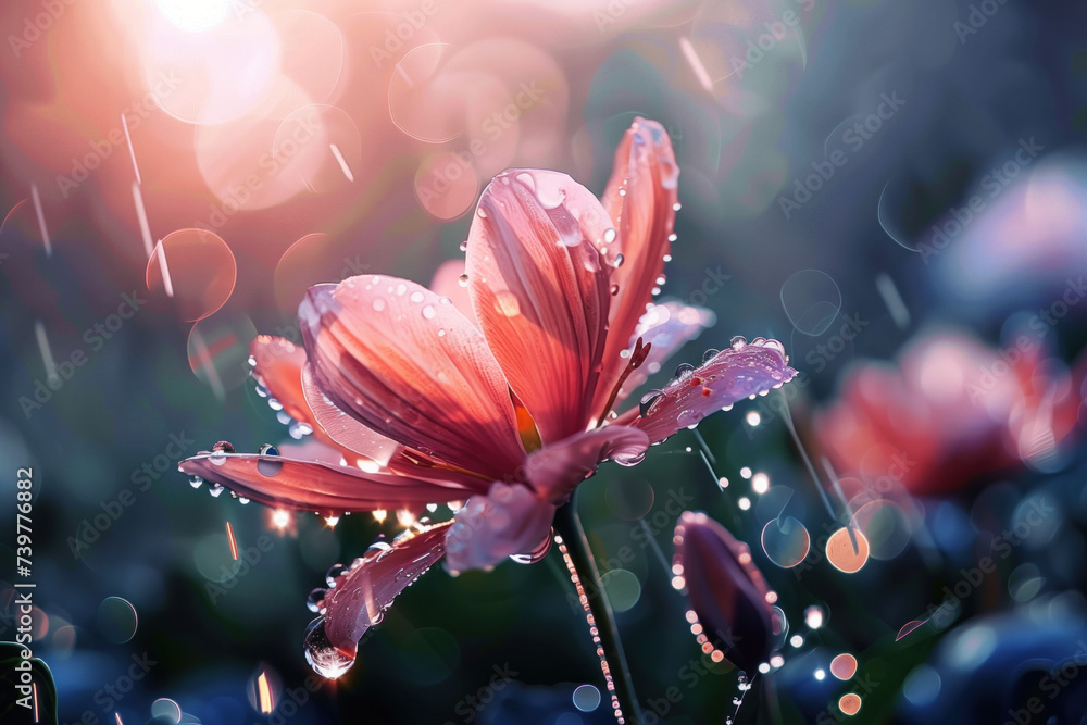 Aufkleber closeup of a flower in the rain. a slide background showcasing the beauty and uniqueness of life. na