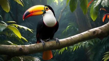 Foto op Canvas Toucan Ramphastos toco sitting on the branch in the forest © DesveryRafnika