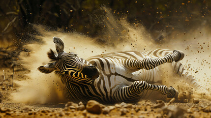 Fototapeta na wymiar Zebra rolling in a dust
