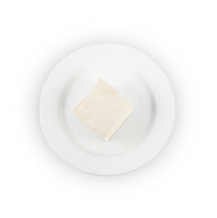 top view white tofu on a white plate isolated