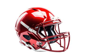 A red football helmet rests. on a White or Clear Surface PNG Transparent Background.