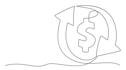 Exchange money One line drawing isolated on white background