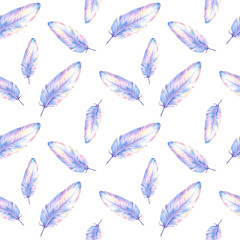 Fototapeta na wymiar Light color feathers. Seamless pattern. Watercolor illustration digital paper